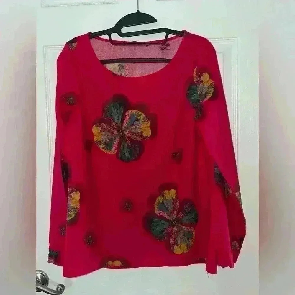 Zanzea  resort wear vibrant long sleeve lightweight cotton top size small